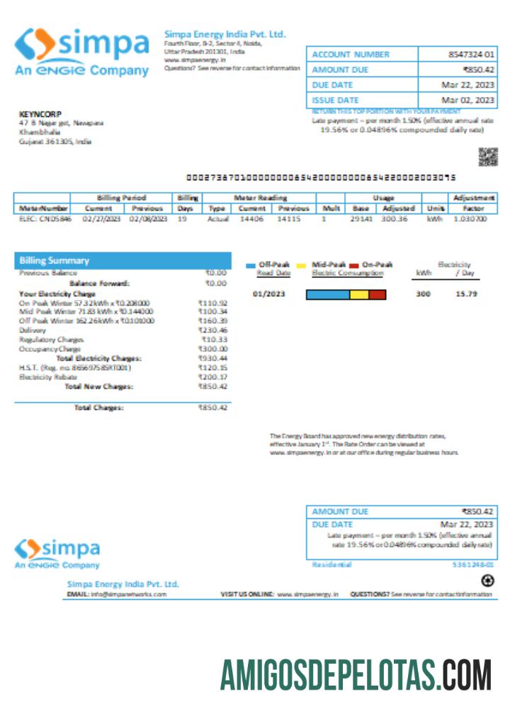 Simpa Energy Índia Unip. Conta de negócios de serviços públicos Ltd, SCR exemplo
